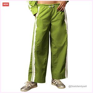 Wide Leg Track Pants with Lace Trim, Drawstring Waist, Pockets